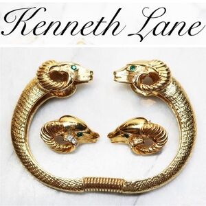 ⚜️ Vintage Kenneth Jay Lane Bookpiece Ram's Head Earrings and Bracelet